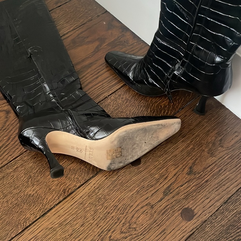 STAUD Cami Croc-effect Leather Knee Boots Size 36 3.9 Inch Heels - Picture 5 of 5